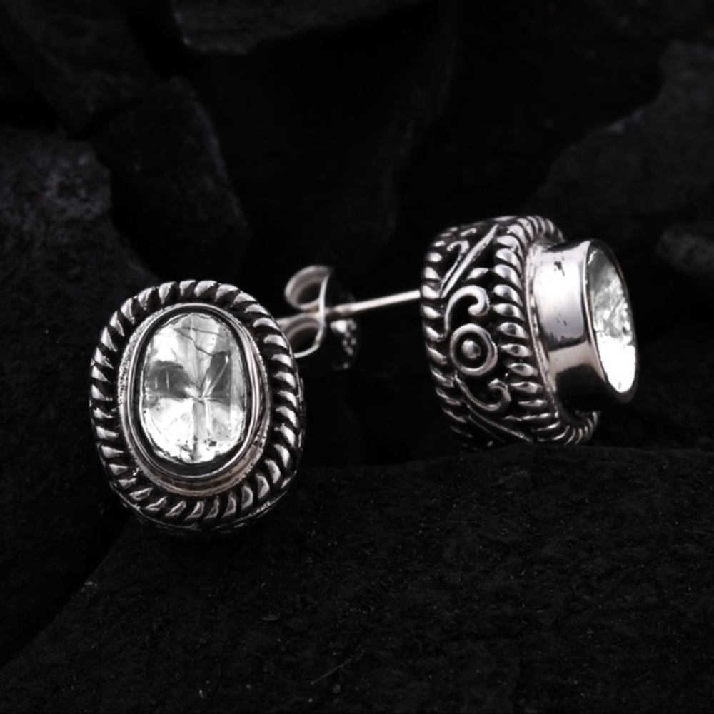 0.90 tcw. Bali Diamond earrings Polki diamonds solid Sterling Silver